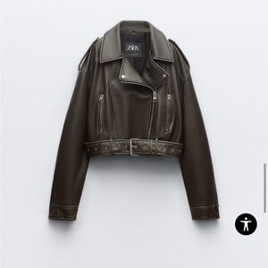 Zara - Faux Leather Crop Biker Jacket
